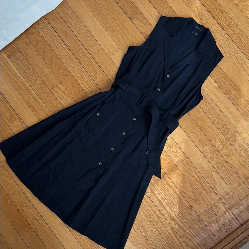 Theory Black Sleeveless Midi Shirt Dress with Belt - Picture 2 of 13